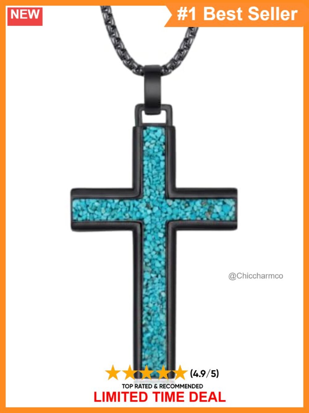 925 Sterling Silver Turquoise Cross Pendant Necklace Religious Gift